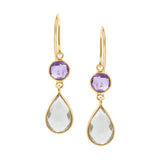 Large Apple and Pears Drop Earring in Gold with Purple and Green amethyst