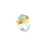 Top Hat Aqua Chalcedony ring in Gold and silver