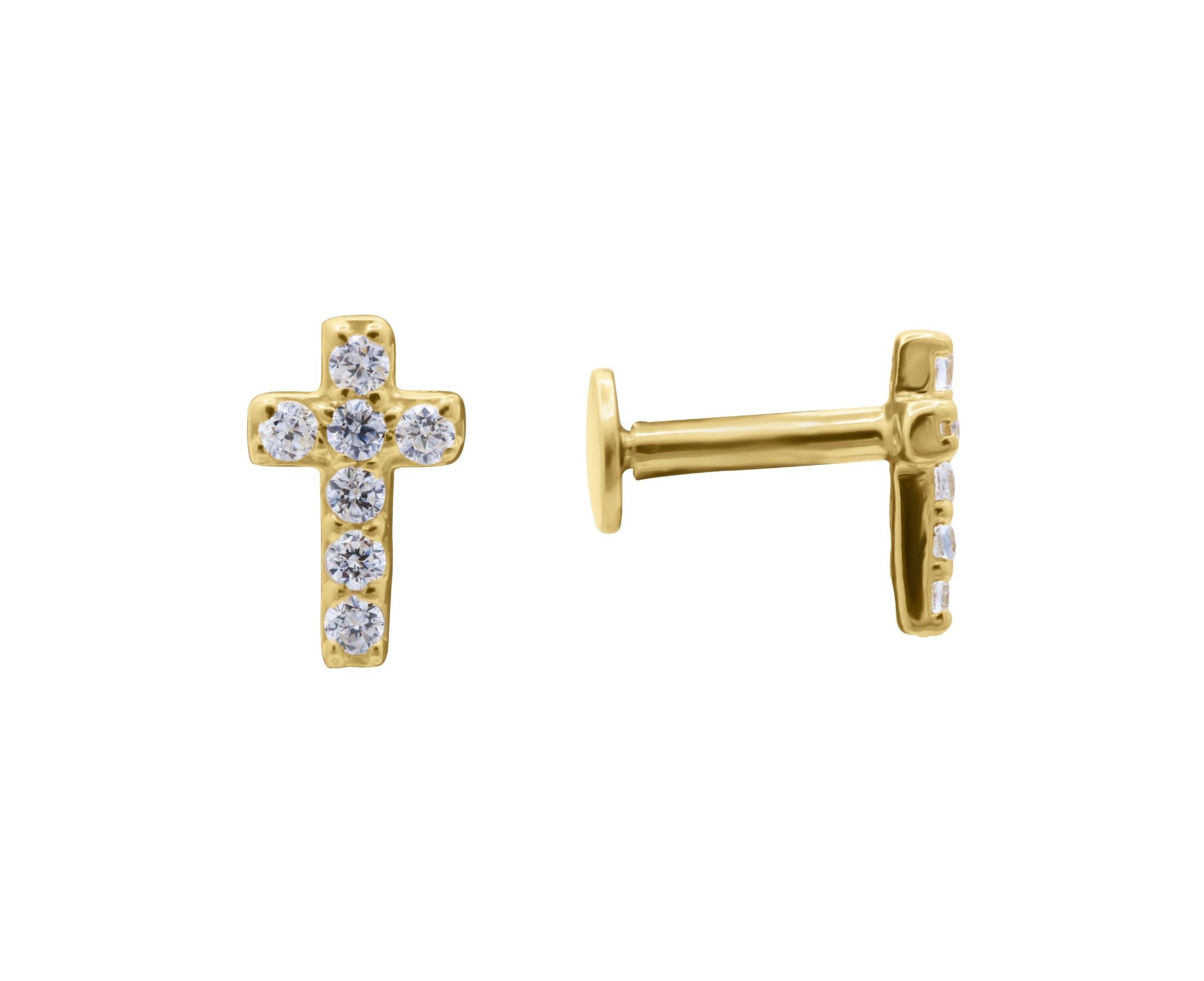 Cross studs with white Cubic Zirconia and screw back