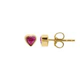 Love Heart Stud in Gold with Ruby Zirconia