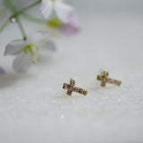 Cross studs with white Cubic Zirconia