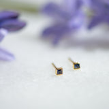 Square Stud in Gold with Sapphire Cubic Zirconia