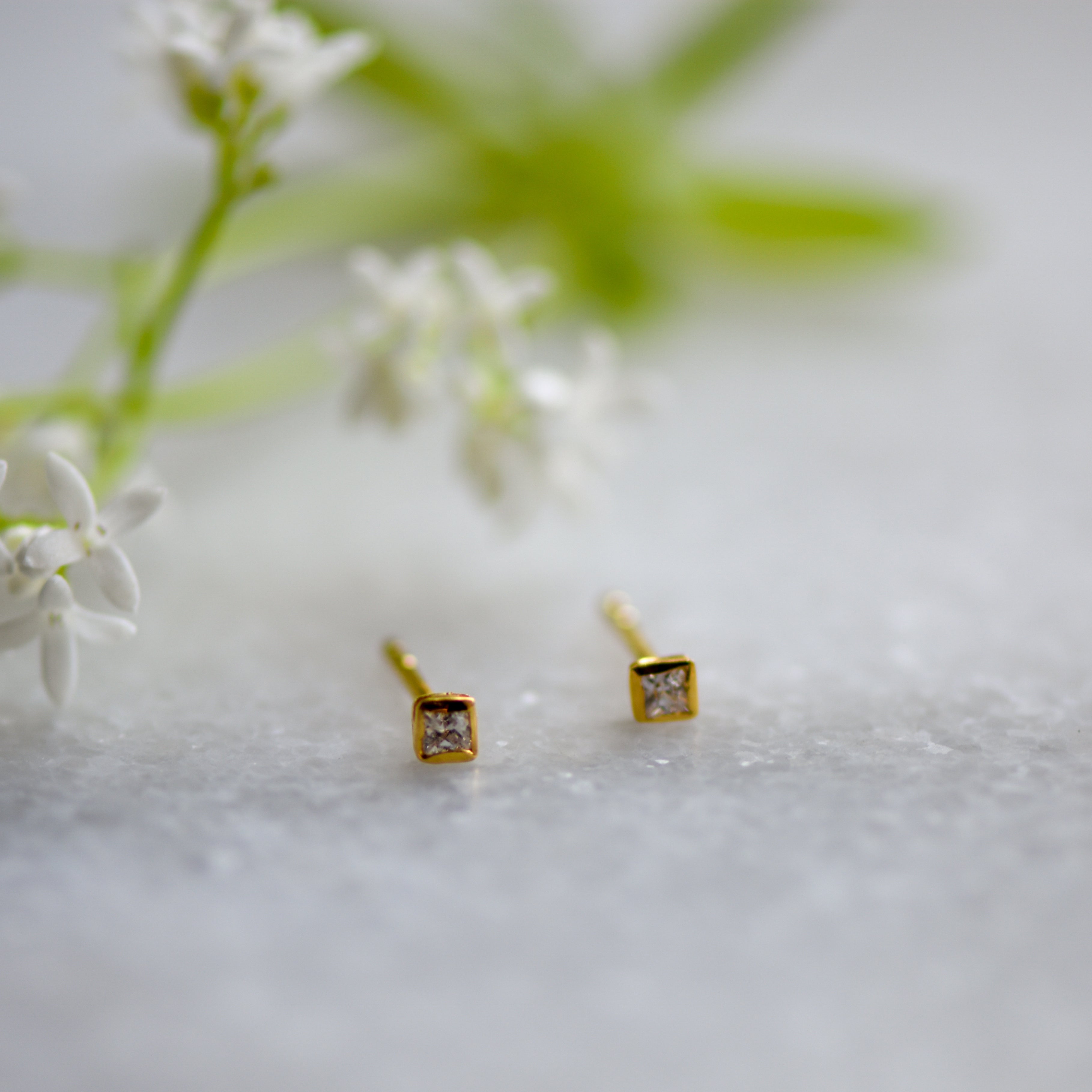 cubic zirconia square gold ear studs from memara