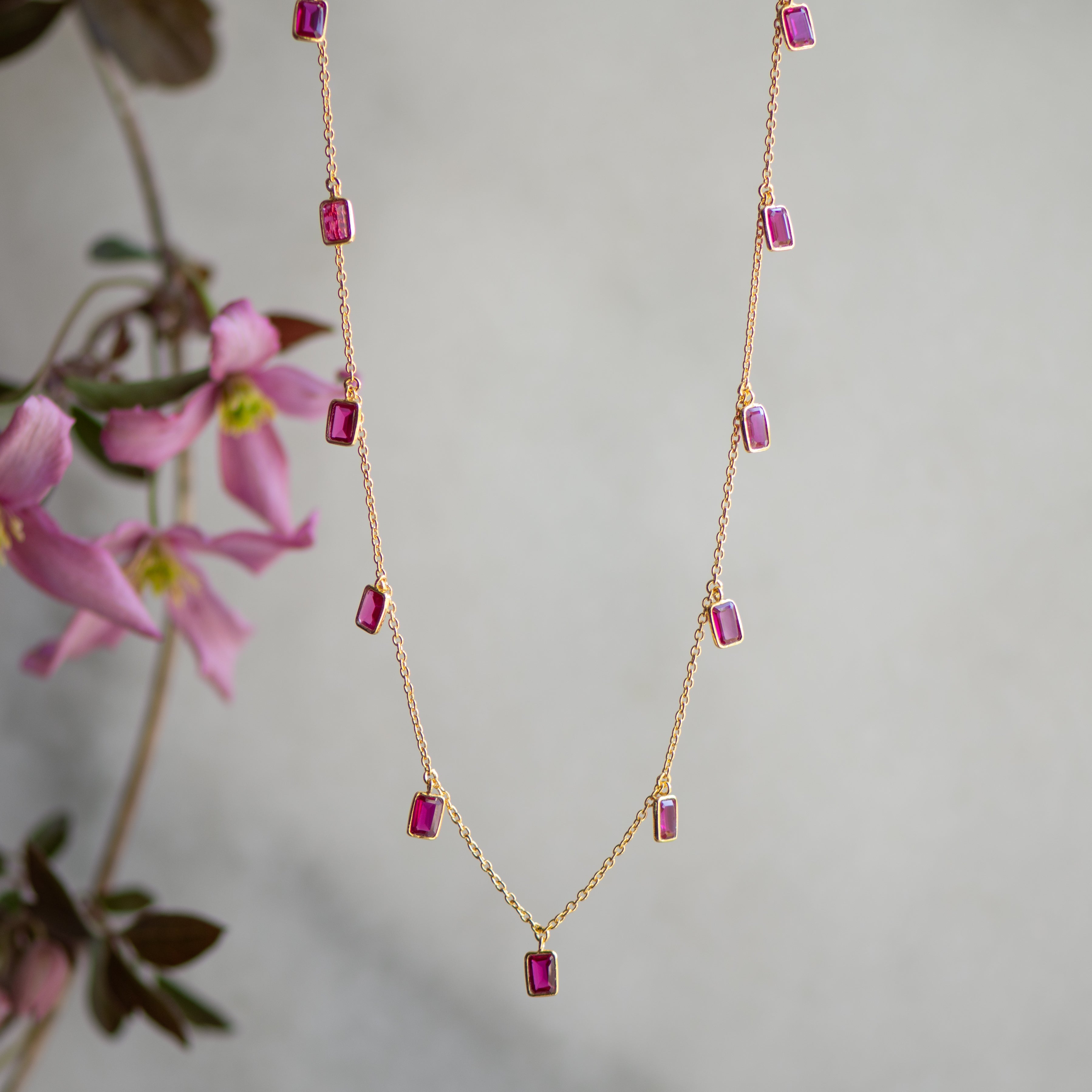 Tiggy Necklace in Gold and Created Pink Sapphire