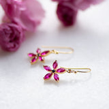 Blossom Drop Earrings in Gold with Ruby and Sapphire Zirconia