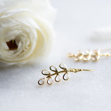 Fern Drop earring in gold with Crystal