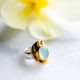 Top Hat Aqua Chalcedony ring in Gold and silver