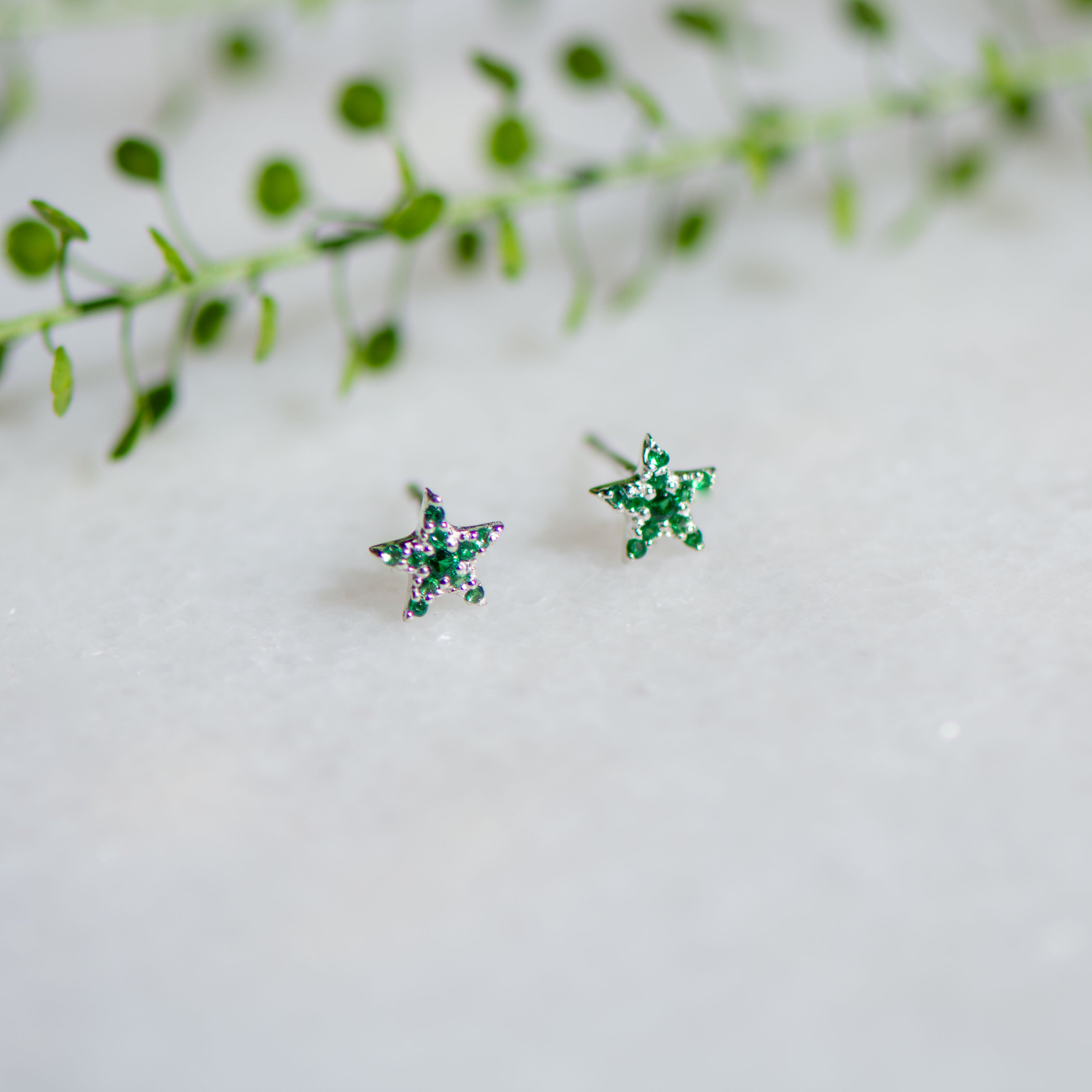 emerald cz silver star stud earrings from memara