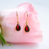 garnet tear gold drop earrings from memara