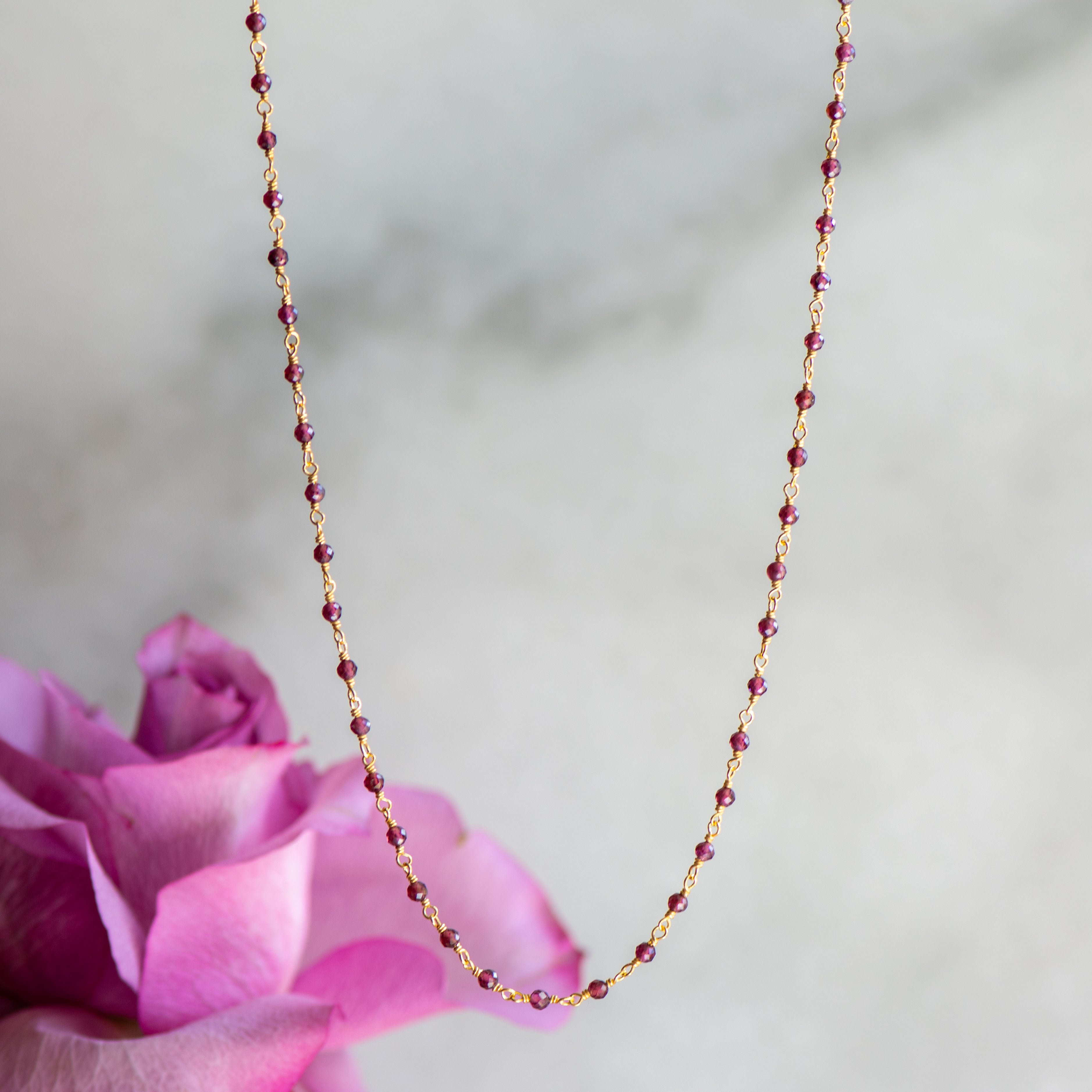 beaded gold necklace with garnet from memara