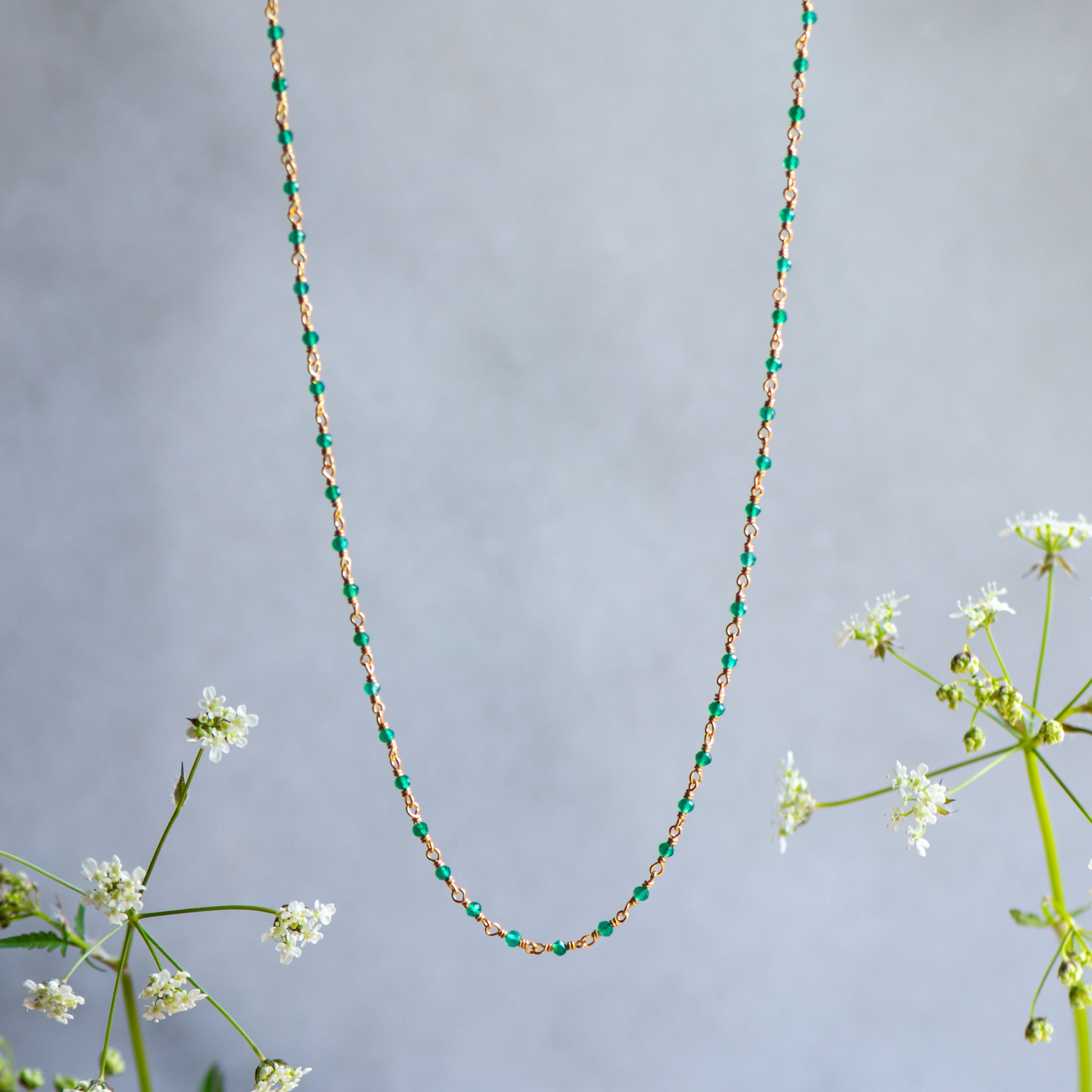 Beaded Necklace in Green Onyx from Memara