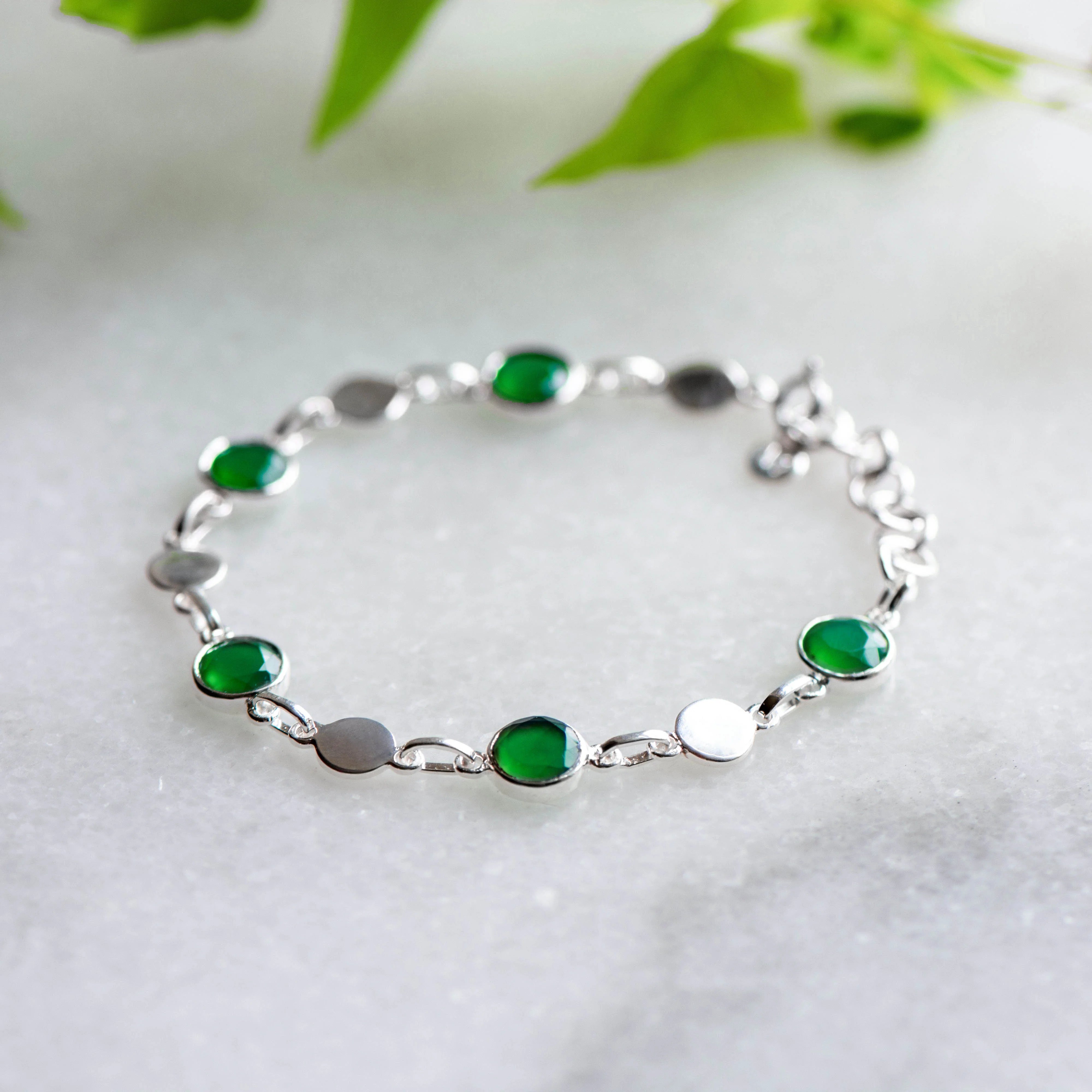 Coco Bracelet in Silver and Green Onyx from Memara