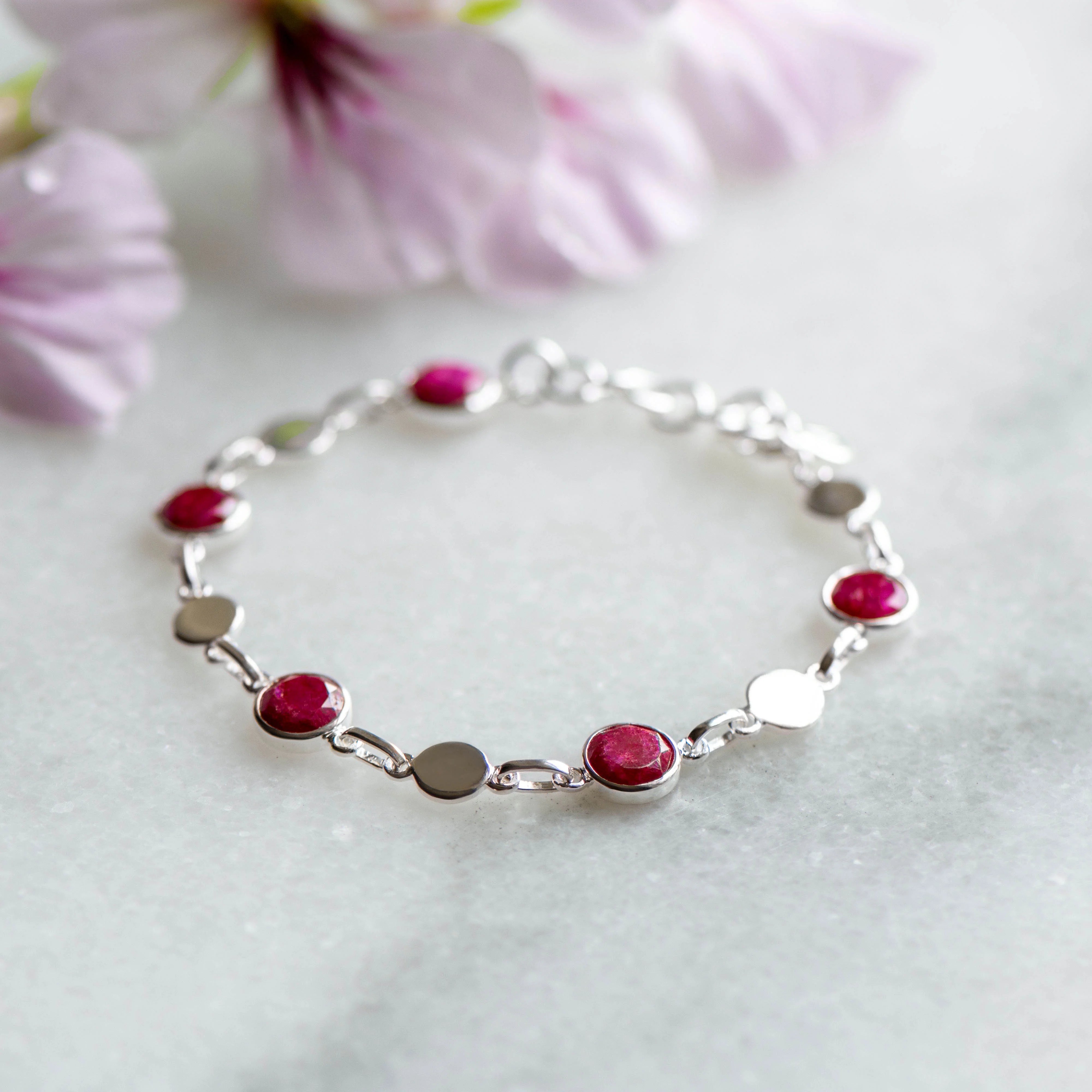 rubyquartzandsilverbraceelet