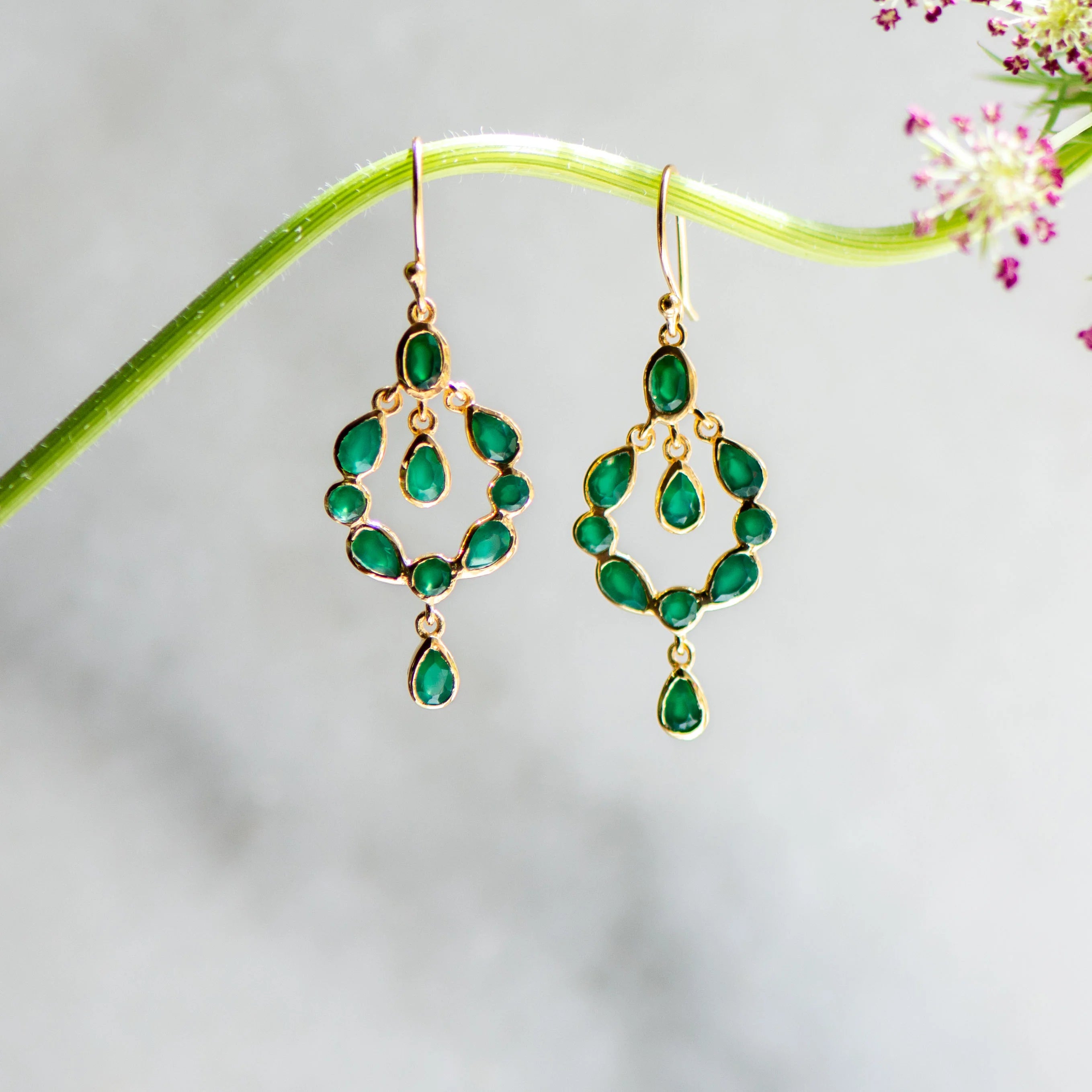 Dream Catcher Earrings in Green Onyx from Memara