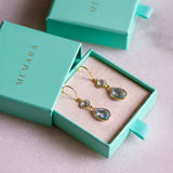 Large Apple and Pear Drop Earrings in Gold with Blue Topaz and Green Amethyst