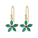 Blossom Drop Earrings in Gold with  Green Onyx and Ruby Zirconia