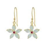 Blossom Drop Earrings in Gold with Aqua and Ruby Zirconia