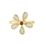 Daisy Flower Ring in Garnet and Green Amethyst