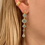 Stud Cascade Earrings in Gold with Aqua chalcedony
