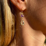 Large Apple and Pears Drop Earring in Gold with Purple and Green amethyst