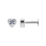 Love Heart Stud in silver with Zirconia with screw back