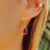 Tear Drop Earrings in Gold with Garnet