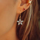 Blossom Drop Earrings in Gold with Aqua and Ruby Zirconia