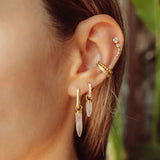 Oval Crystal Charm Hoops in Gold