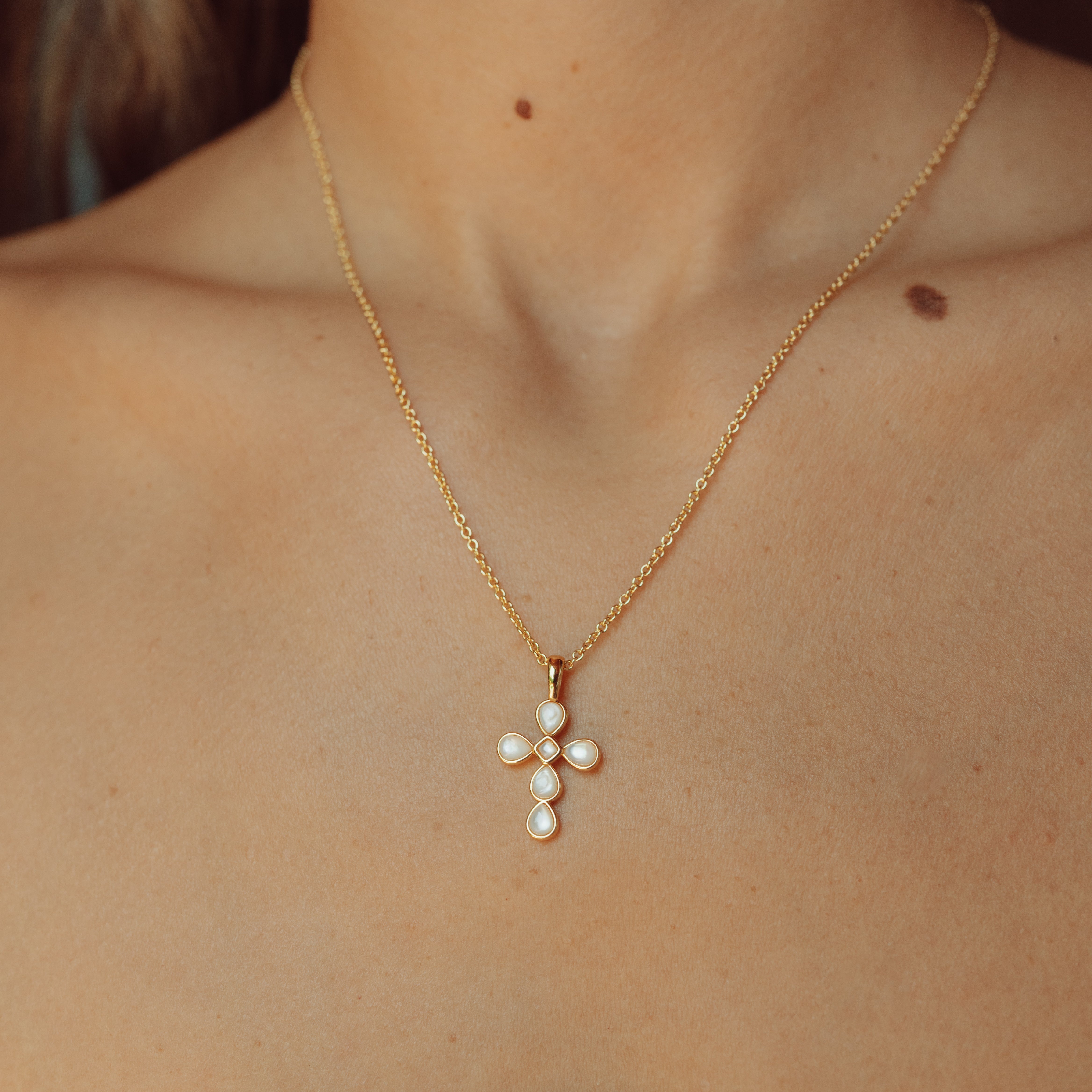 mother of pearl cross charm gold pendant from memara