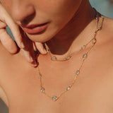 Double Marilyn Necklace in Gold with Sky blue Topaz