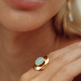 Top Hat Aqua Chalcedony ring in Gold and silver