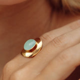 Top Hat Aqua Chalcedony ring in Gold and silver