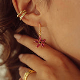 Blossom Drop Earrings in Gold with Ruby and Sapphire Zirconia