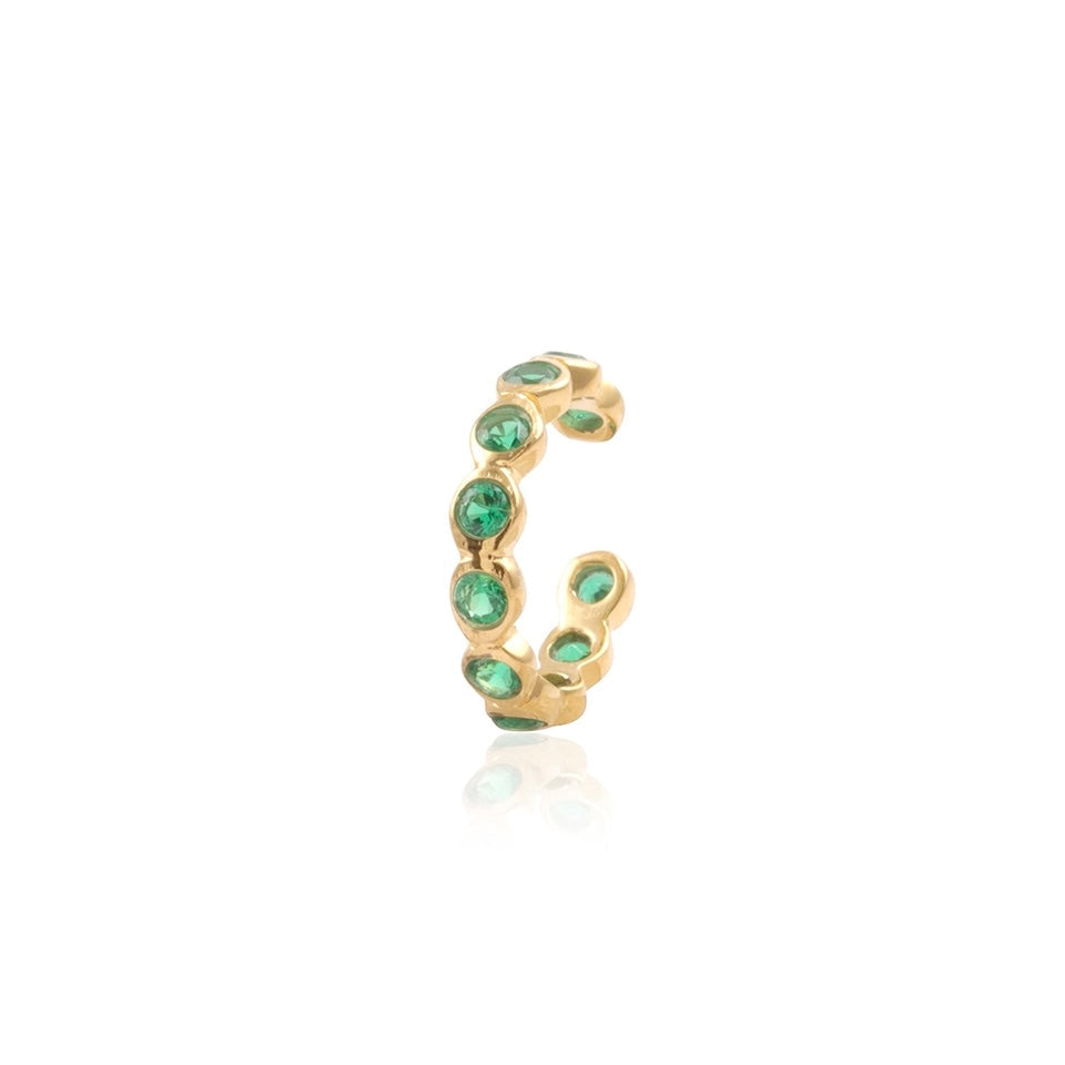 RiRi Gemstone Cuff in Gold with Emerald Zirconia Earring Memara 