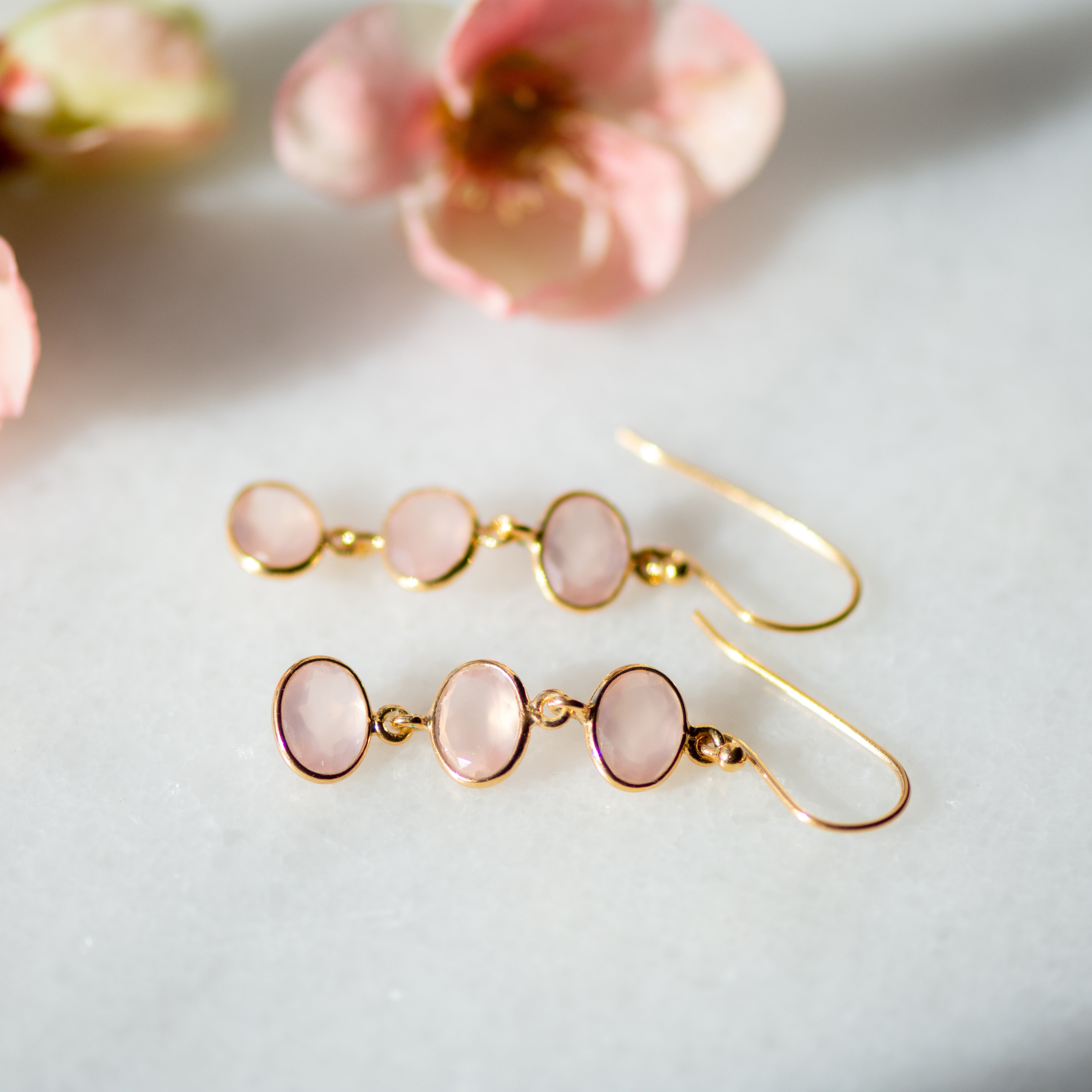 Trellis Earring in Gold with Pink Chalcedony Earring Memara 