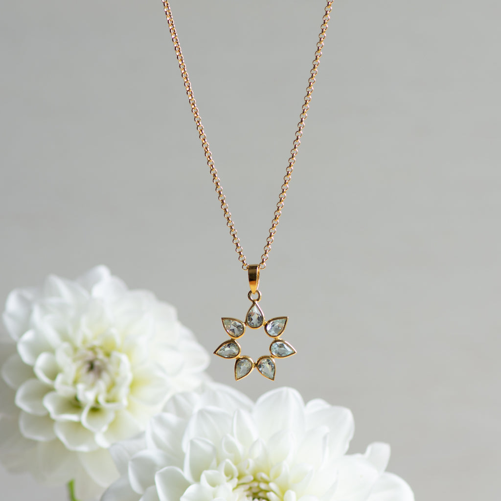 Flower Pendant in Sky Blue Topaz Necklace Memara 