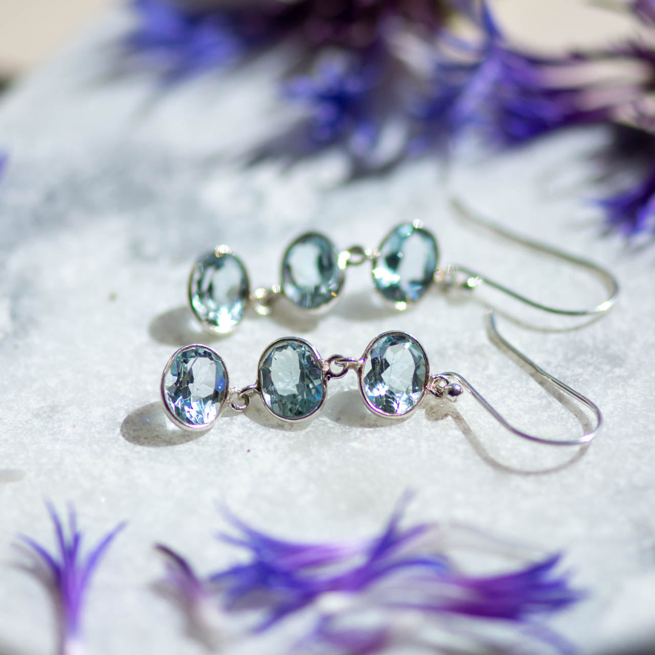 Kiki Necklace in Blue Topaz and Pink Tourmaline & Blue Topaz Trellis Earrings – Jewellery Set Memara 