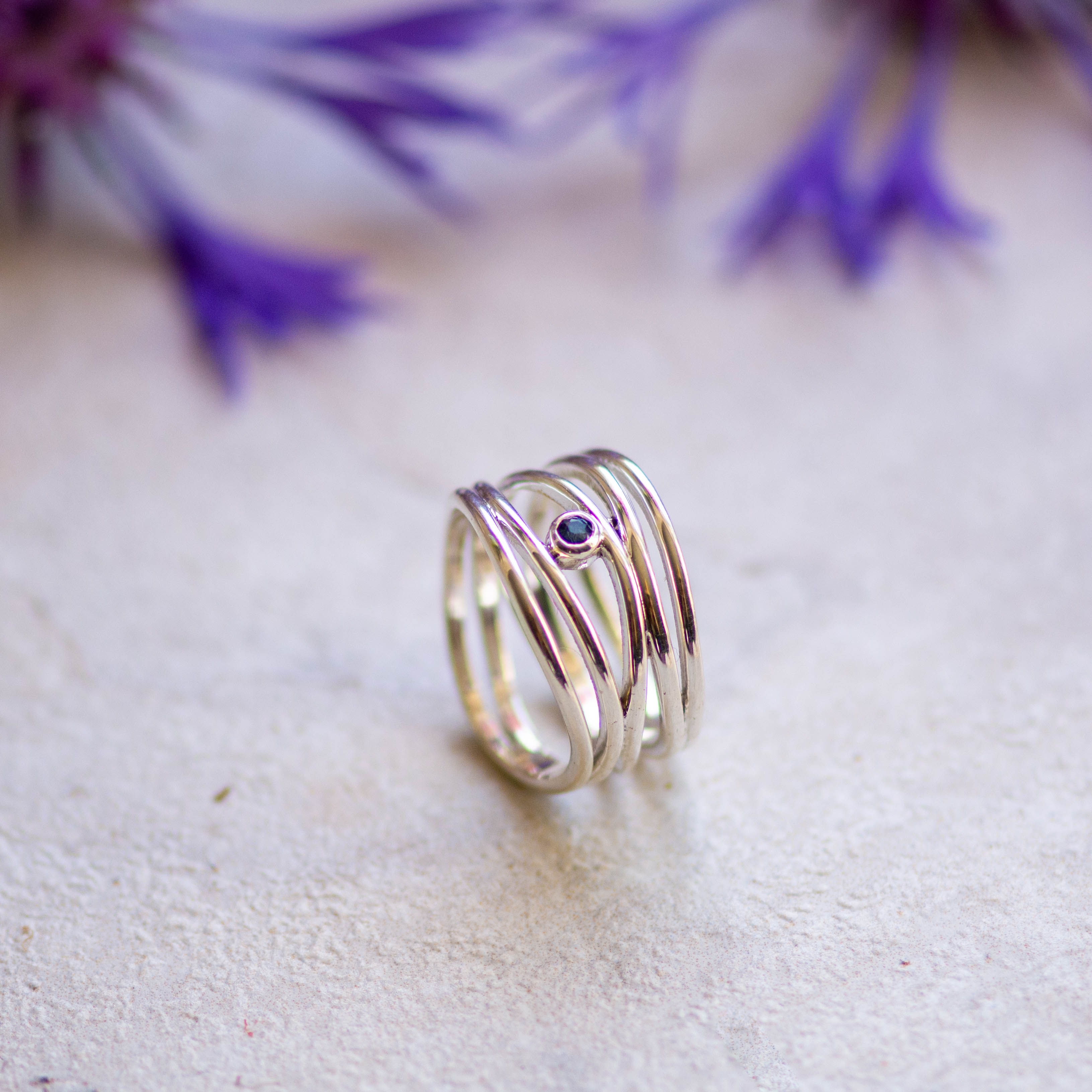 Filigree Ring in Silver with Sapphire Ring Memara 