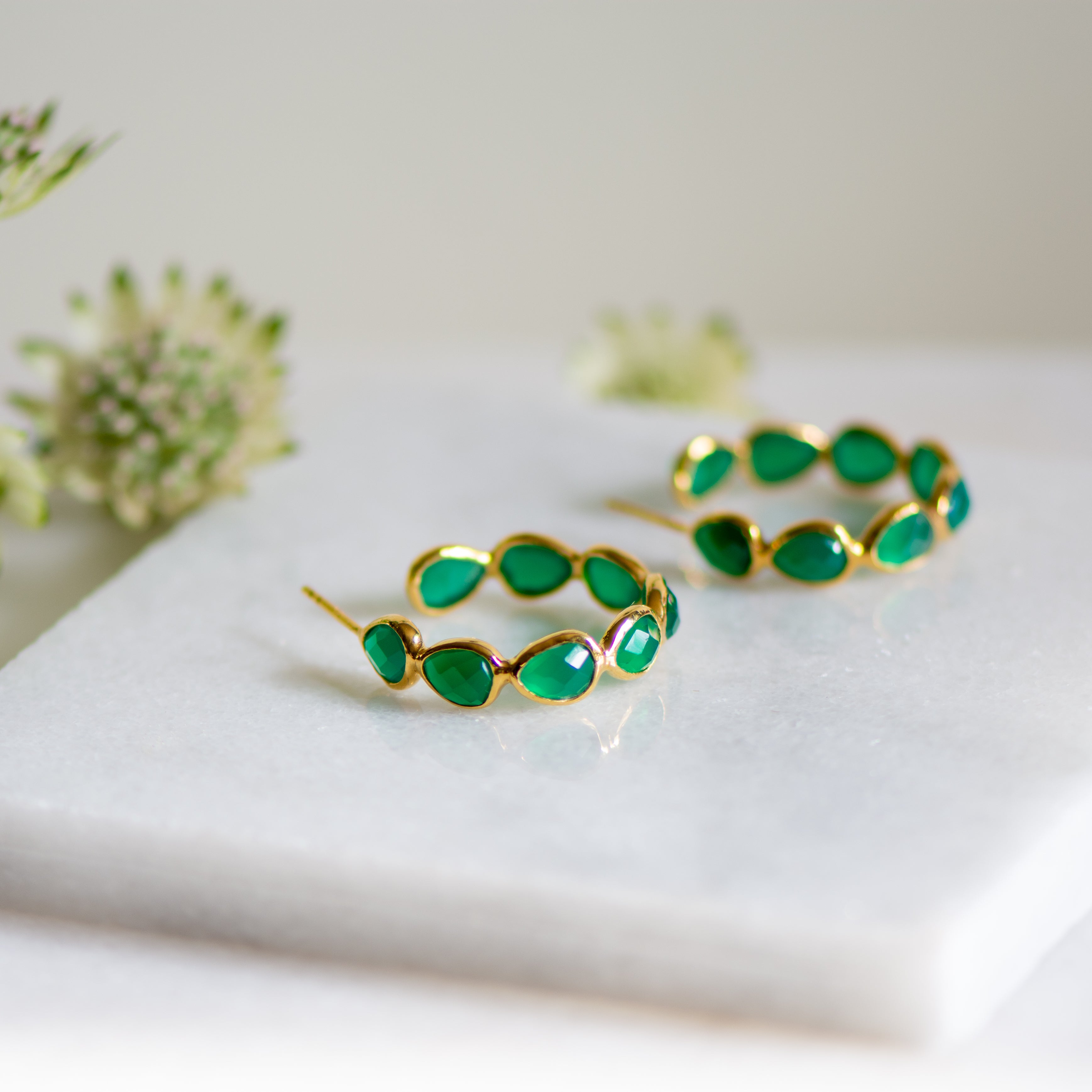 green onyx gold hoop earrings from memara