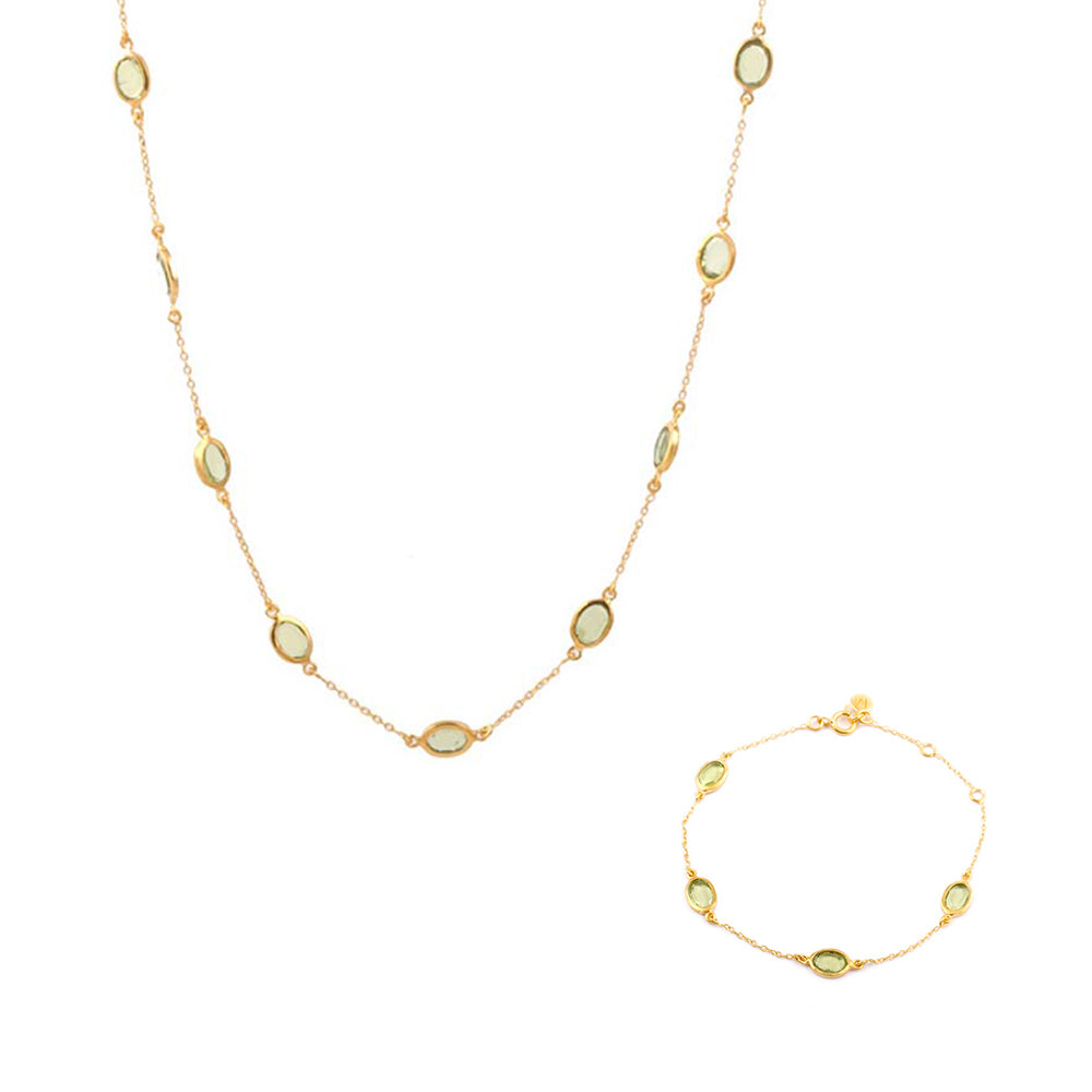 Marilyn Necklace & Bracelet in Gold with Peridot – Jewellery Set Memara 
