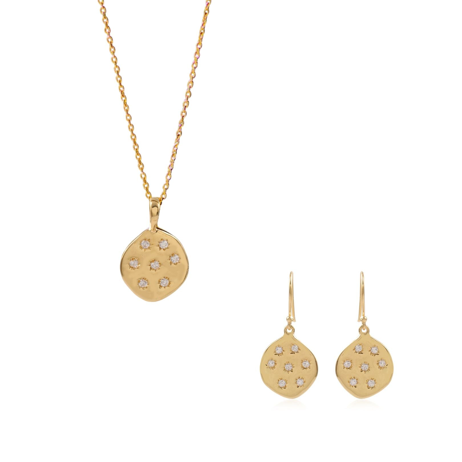 stargazer zirconia gold pendant with matching earrings